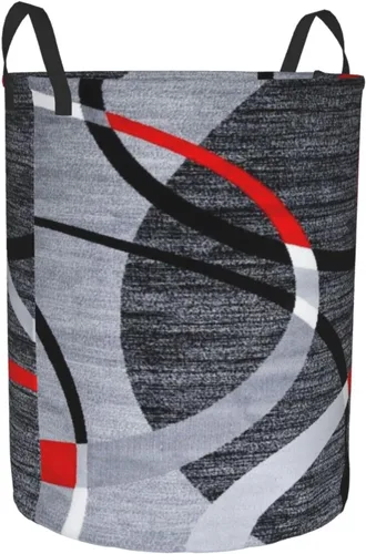 Vista 2 de Cesta de ropa sucia con patrón geométrico de remolino, color gris, negro, rojo, blanco, cesta de almacenamiento plegable, impermeable