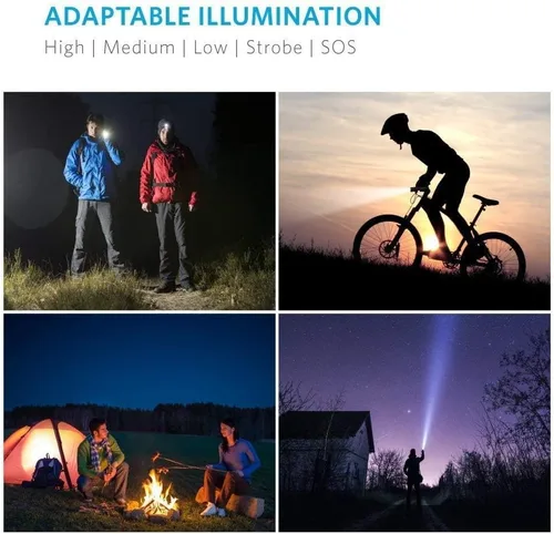 Vista 5 de Pocketman Linterna frontal LED, linterna impermeable con zoom, linterna LED súper brillante para camping, correr, senderismo, lectura, ciclismo