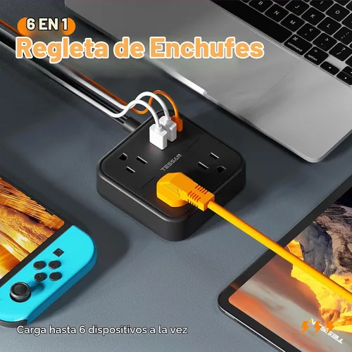 Vista 2 de TESSAN Regleta delgada con cable de extensión plano ultrafino de 5 pies Negro