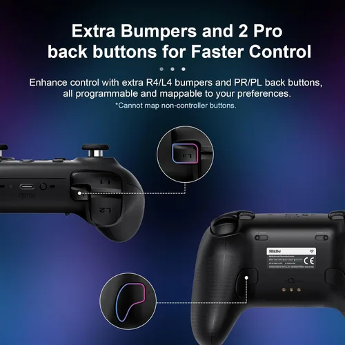 Vista 5 de 8BitDo Ultimate 2 - Controlador Bluetooth para Switch, Switch 2, PC y Windows, Controlador Switch Pro con joysticks TMR, gatillos táctiles/Hall