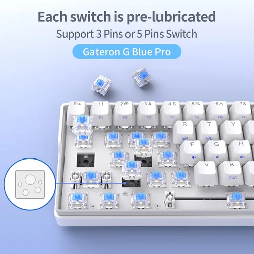 Vista 2 de KEMOVE Snowfox DK61 60% Wireless Mechanical Gaming Keyboard, 2.4GType-CBluetooth 5.0 Gateron G Pro Blue Switch RGB Backlit 61 Keys Mini Keyboard