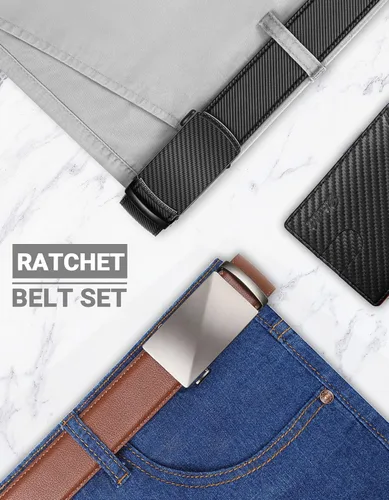 Vista 2 de Zitahli Ratchet Belt for Men - 2 Packs Mens belt Leather with 1 38" Brown Black Belt in Gift Set Box - Micro Adjustable Belt