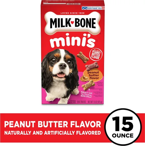 Vista 2 de Milk-Bone Mini's - Golosinas para Perros con sabor a mantequilla de maní para Perros de todos los tamaños, 15 onzas (paquete de 6), textura