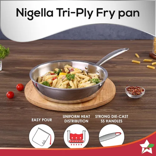Vista 6 de Wonderchef Nigella - Sartén de tres capas de acero inoxidable de 9.4 in, 2 litros, 0.102 in de grosor con base de inducción, compatible con todas