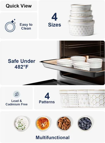 Vista 4 de LE TAUCI Ramekins de 4 oz aptos para horno para crème brûlée, tazones para tablas de charcutería para soufflé, tazón pequeño para salsa, platos