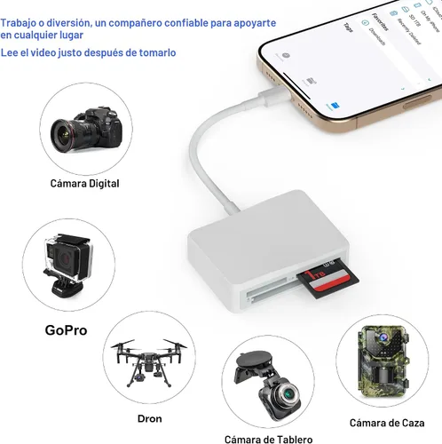 Vista 6 de Lector de tarjetas SD, 4 en 1 USB C a SD/TF/CF/MS lector de tarjetas con adaptador USB a USB C, lector de tarjetas de memoria para iPhone 17/16/15