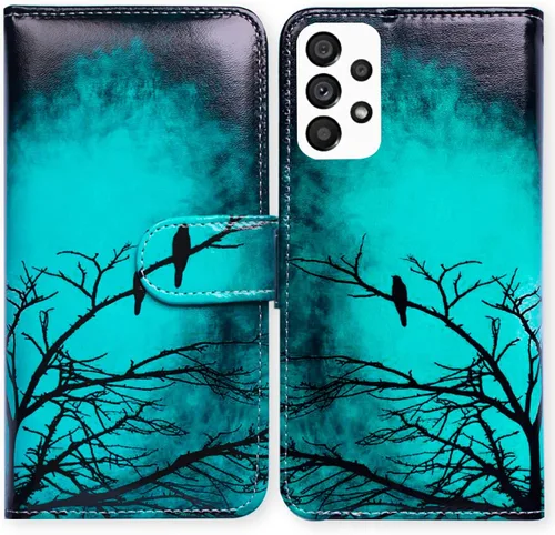 Bcov Funda para Samsung Galaxy A53, diseño de pájaro negro y verde con tapa para teléfono con ranura para tarjeta y soporte para Samsung Galaxy A53