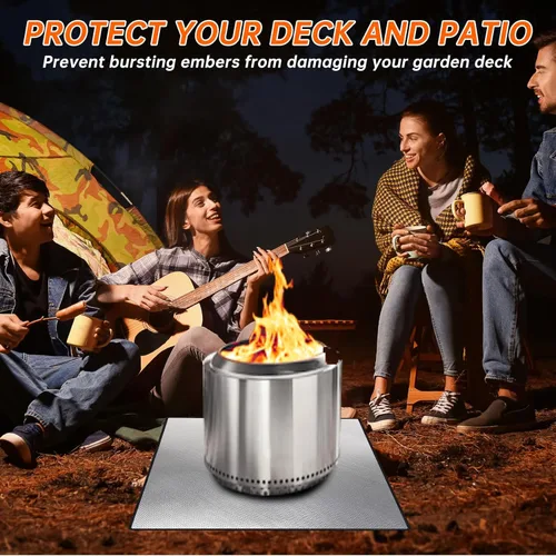 Vista 5 de DocSafe Tapete Cuadrado para Fogata de 40 x 40 pulgadas, Tapete Ignífugo de 4 Capas Bajo la Parrilla con Aislamiento Térmico, Protector