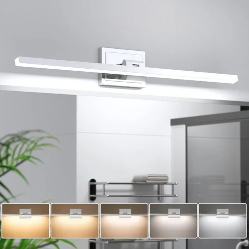 Vista 26 de VOLISUN Lámpara de tocador de baño de 15.7 pulgadas, 12 W, regulable, 5CCT, lámpara de baño LED sobre el espejo, luz de tocador de barra dorada