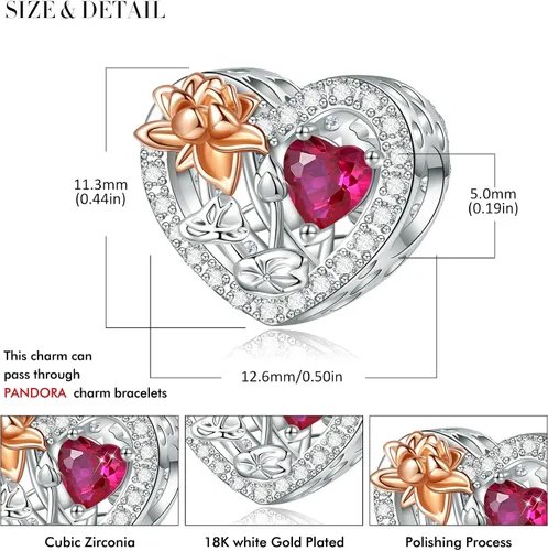 Vista 2 de Dije de flor de nacimiento para pandora, pulseras, collar, plata de ley 925, dije de amor, cumpleaños, día de la madre, Navidad, regalos