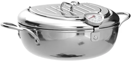 Vista 4 de Olla para freír (°F), Tempura japonesa pequeña olla profunda con termómetro Fahrenheit, freidora de acero inoxidable 304 con rejilla de drenaje