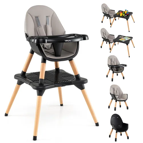BABY JOY Silla alta 6 en 1, sillas altas convertibles para bebés y niños pequeños/juego de asiento/mesa y silla, silla alta de madera para bebés con