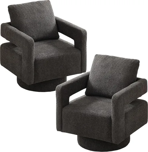 Vista 10 de Setawix Boucle - Sillas giratorias de barril, cómodo sillón giratorio mullido, moderno con rotación de 360° con brazos abiertos, sofá individual