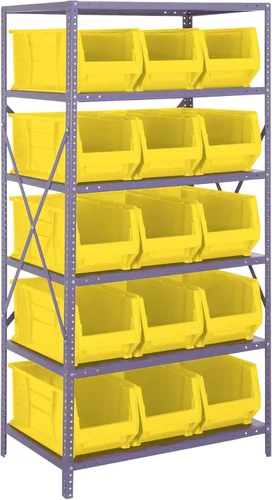 Vista 440 de Quantum QSBU-245BK Heavy Duty Shelving Unit with (7) Shelves and (24) QUS245 Black Bins for Garage Warehouse Storage Distribution 400 lb Load