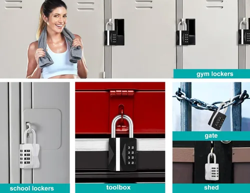 Vista 5 de ZHEGE - Candado para gimnasio, candado de combinación resistente a la intemperie para exteriores [2023 Actualizado] Candado de combinación de 4