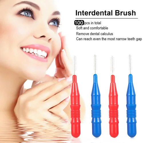 Vista 2 de Cepillo interdental delgado, cabeza de hilo dental con palillo de dientes, cepillo de higiene dental oral - 100