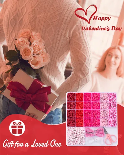 Vista 6 de Goldwise Kit de pulsera de la amistad del día de San Valentín, cuentas rosas, kit de fabricación de joyas con cuentas de arcilla rosa, cuentas