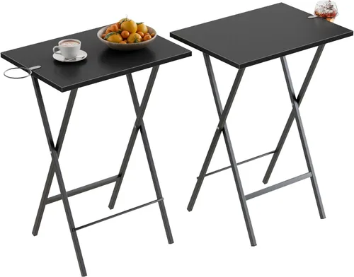 Vista 64 de VECELO Bandeja plegable de TV para comer, juego de 2, mesa portátil para cena/merienda con portavasos para sofá, sala de estar y espacio pequeño