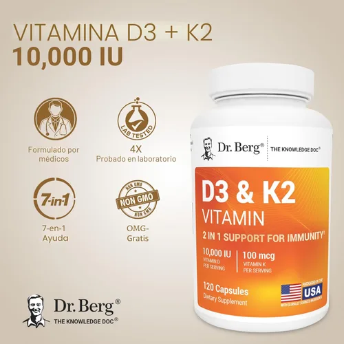 Vista 2 de Suplemento de vitamina D3 K2 del Dr. Berg con aceite MCT, incluye 10,000 UI de vitamina D3, 100 mcg de vitamina K2 MK7, sales biliares purificadas