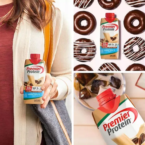 Vista 5 de Protein Shakes Paquete múltiple Premier de sabor Café Latte 1.06 oz de proteína, 0.04 oz de azúcar, 24 vitaminas y minerales, nutrientes