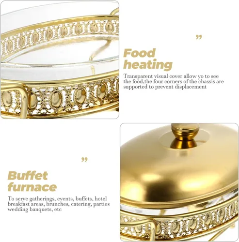 Vista 3 de DOITOOL Juego de platos para bufé, platos dorados para bufé, 1.5L, acero inoxidable, catering, calentadores de alimentos para fiestas, bufé