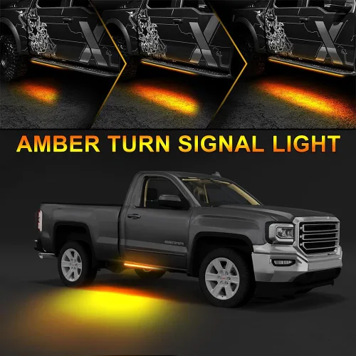Vista 2 de Juego de luces LED para estribos para camión, kit de marcadores laterales ámbar, luces de cortesía blancas extendidas, cabina de tripulación