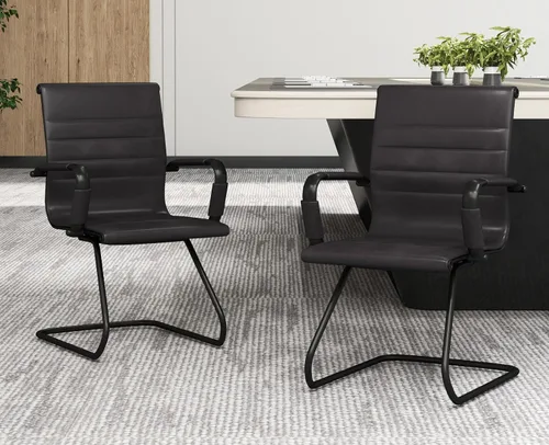 Vista 11 de CIMOTA Sillas de cuero para sala de espera, sillas de recepción con respaldo medio y base de trineo para reunión/paciente/sala de conferencias, Negro