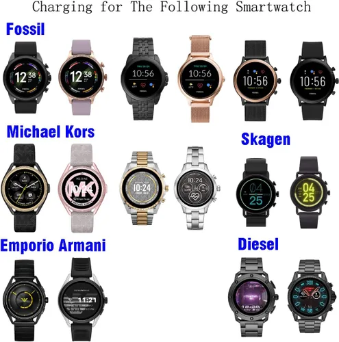 Vista 2 de Base de carga para Fossil Smartwatch Gen 6/5/5E/4 Garrett, Julianna Carlyle, Sport y para MK MKGO Runway con cable de 5 pies
