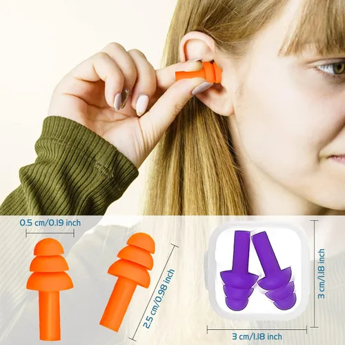 Vista 3 de 10 pares de tapones para los oídos de natación con cancelación de ruido, tapones reutilizables impermeables para los oídos con estuche para nadar