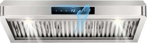Vista 23 de Campana extractora de isla de 36 pulgadas, montaje en techo de 1200 CFM con detección de gestos de 4 velocidades y control táctil, campana