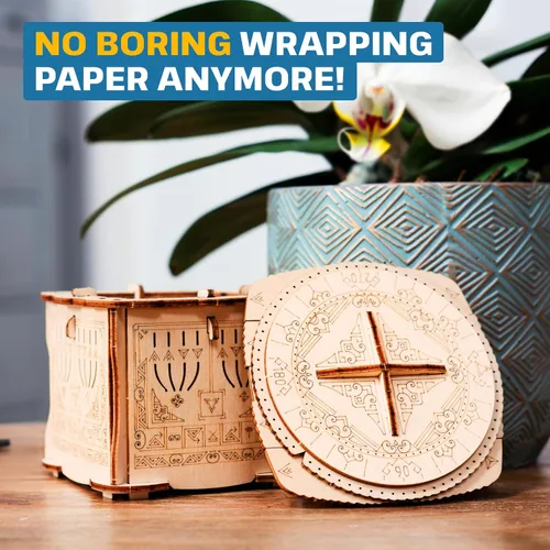 Vista 6 de ESC WELT Secret Box - Juego de rompecabezas de madera 3D, caja de regalo creativa para dinero, cupones, tarjetas de regalo, juego de caja de madera