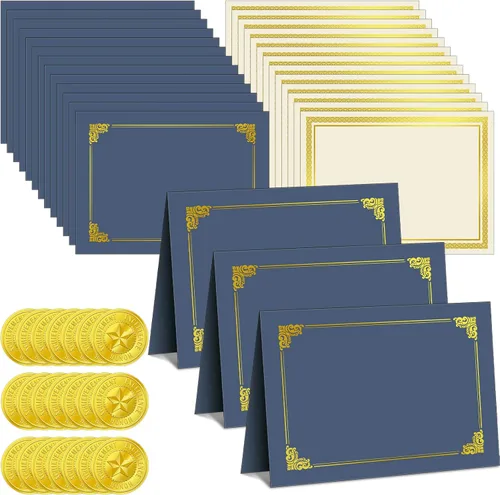El kit de certificado de 150 piezas incluye 50 soportes para certificados, cubiertas de diploma, 50 piezas de papel de certificado con borde de