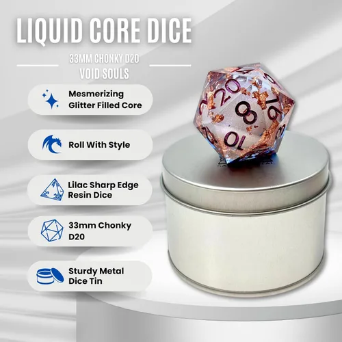 Vista 2 de Sage's Portal Souls Liquid Core D20 Chonky - Dados DND de resina de borde afilado de 1.299 in para Dungeons and Dragons RPG de mesa TTRPG