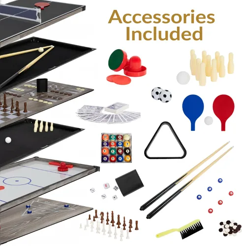 Vista 3 de Sunnydaze - Mesa de juego 10 en 1 combinada, mesa de juegos múltiples con billar, hockey de empuje, futbolín, ping pong, ajedrez, damas, backgammon