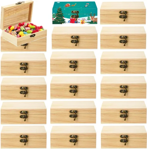 Tuanse 12 cajas de madera sin terminar con tapa con bisagras, pequeña artesanía sin pintar, caja de almacenamiento rectangular de regalo del tesoro