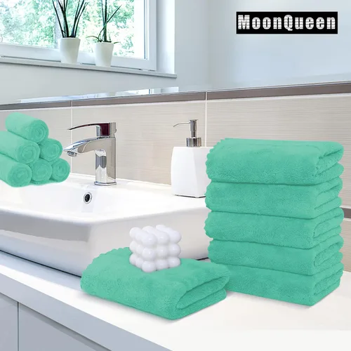 Vista 2 de MOONQUEEN Paquete de 6 toallas de mano de alta calidad, secado rápido, toallas de microfibra de terciopelo coral altamente absorbentes, multiusos