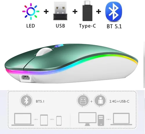 Vista 2 de Ratón Bluetooth LED, mouse Bluetooth para MacBook Pro/MacBook Air/iMac/Mac/iPad/iPad Pro, mouse inalámbrico para Macboook Air/MacBook Pro/PC (verde)