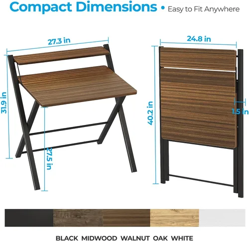 Vista 3 de GreenForest No Assembly Folding Desk, 2-Tier Compact Computer Desk with Shelf, Space Saving Foldable Table for Home Office, Dorm or Apartment