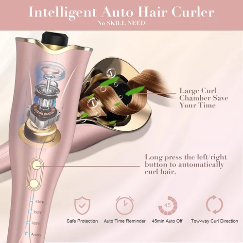Vista 2 de Rizador automático, rizador inteligente antienredos de 1 pulgada con apagado automático, rizador de pelo automático con 3 temperaturas de hasta 430