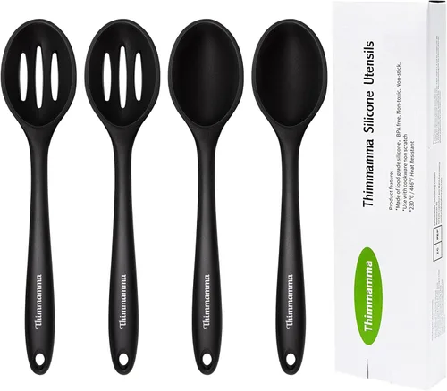 Cuchara de cocina de silicona, cucharas antiadherentes de cocina para cocinar, cuchara de servir ranurada y sólida resistente al calor, cucharas de