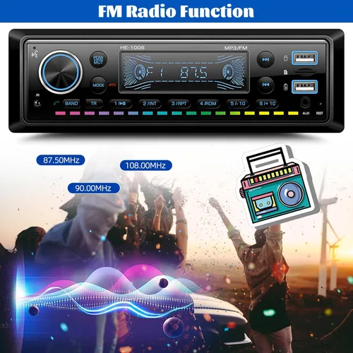 Vista 4 de Radio Estéreo Multimedia Bluetooth de Din Sencillo para Automóvil, Reproductor MP3 con USB/TF/AUX-in, FM, Pantalla LCD+Tarjeta SD de 64GB