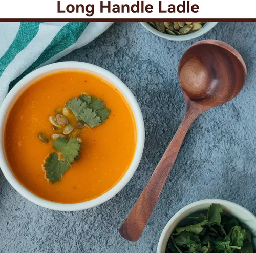 Vista 7 de Cuchara de sopa de madera, cucharón de sopa con mango largo, cucharón de madera para cocinar, cuchara de servir, mango largo, cucharones de madera