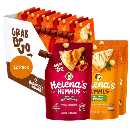 Vista 11 de Helena Hummus (pack de 3), estable en estante, sin conservantes añadidos, 2 hummus natural clásico de 4.23 oz y 1 hummus de pimiento rojo asado