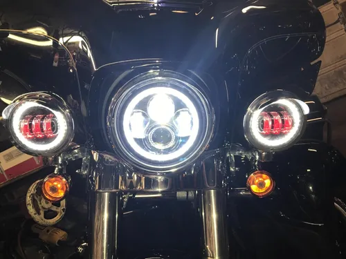 Vista 7 de LX-LIGHT lámparas Cree LED para niebla, 2 unidades, cromadas, de 4.5 pulgadas para motocicletas Harley Davidson