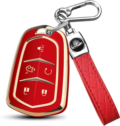 Vista 11 de QBUC Funda para llavero de Cadillac con llavero de acabado cromado plateado, funda de protección de TPU suave compatible con Cadillac Escalade ATS