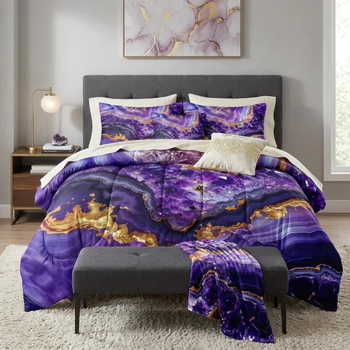 Vista 30 de Bedbay Juego de edredón de playa tamaño King, juego de ropa de cama costera de 3 piezas con diseño de concha de mar, conchas y vida marina, juego