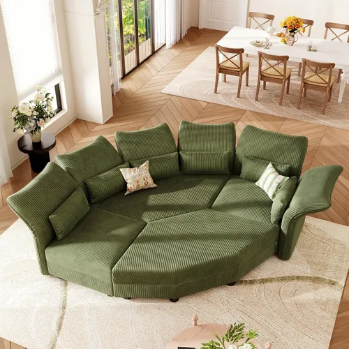 Vista 14 de LLappuil Sofá modular en forma de L con almacenamiento y asiento hexagonal extragrande, sofá modular curvado para sala de estar con brazos y Pana