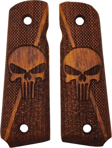 Vista 10 de Empuñaduras 1911 de tamaño completo de madera real, Punisher - Grabado de calavera - Empuñadura para Gobierno/Comandante, accesorios 1911 corte