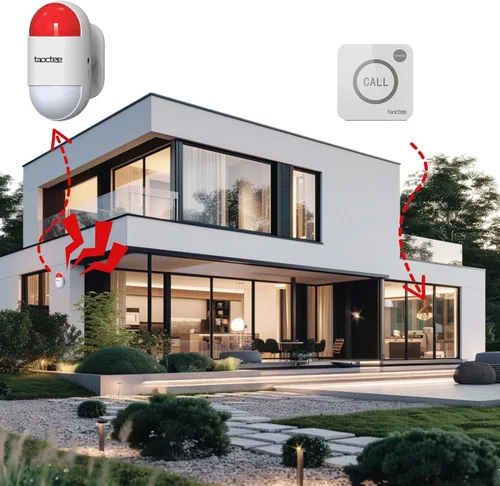 Vista 3 de Alarma con botón de pánico para casa, control remoto, sistema de alarma estroboscópica de sirena, sonido y luz, botón de pánico de emergencia