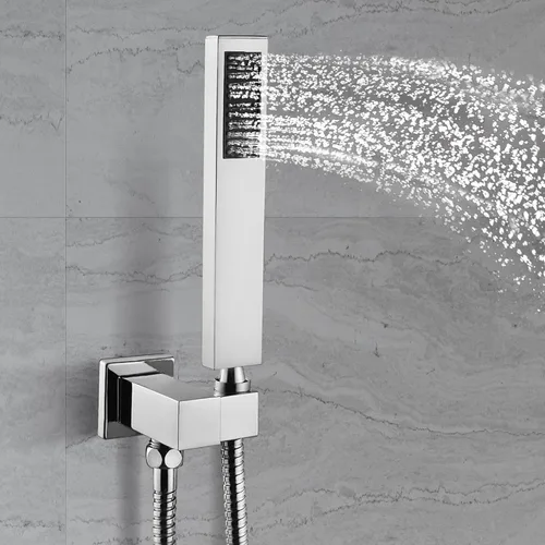 Vista 2 de SKOWLL Cabezal de ducha de mano cromado, varilla de ducha de mano de alta presión de latón para montaje en pared, cabezal de ducha de mano cuadrado